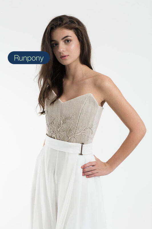 Linen corset with embroidery - Sand beige