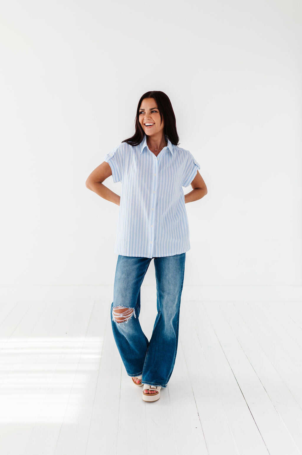 Libby Striped Button Up in Chambray