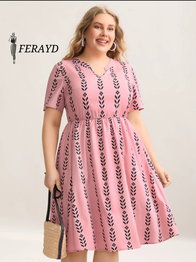 Boho Striped Split Neck Midi Dress