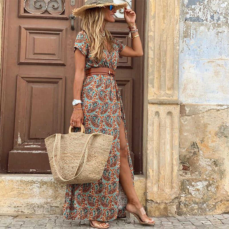 Bohemian V-neck floral dress