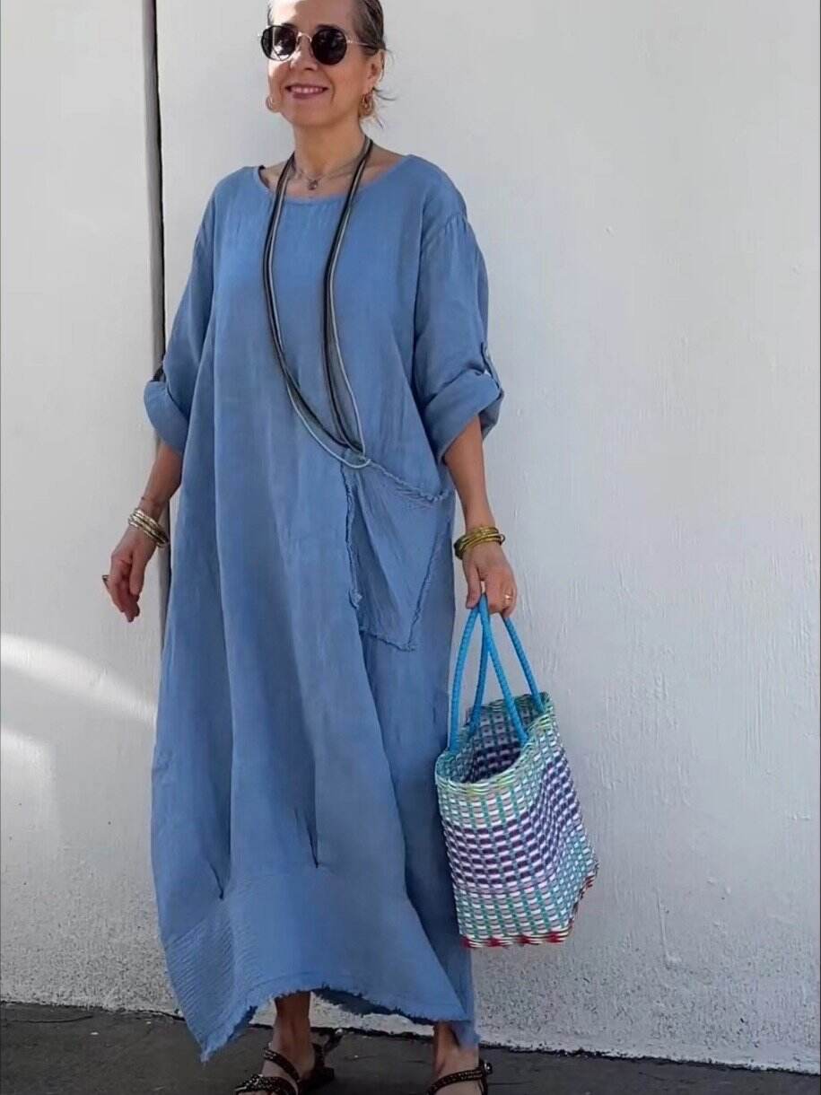 Cotton and Linen Patchwork Long Dress