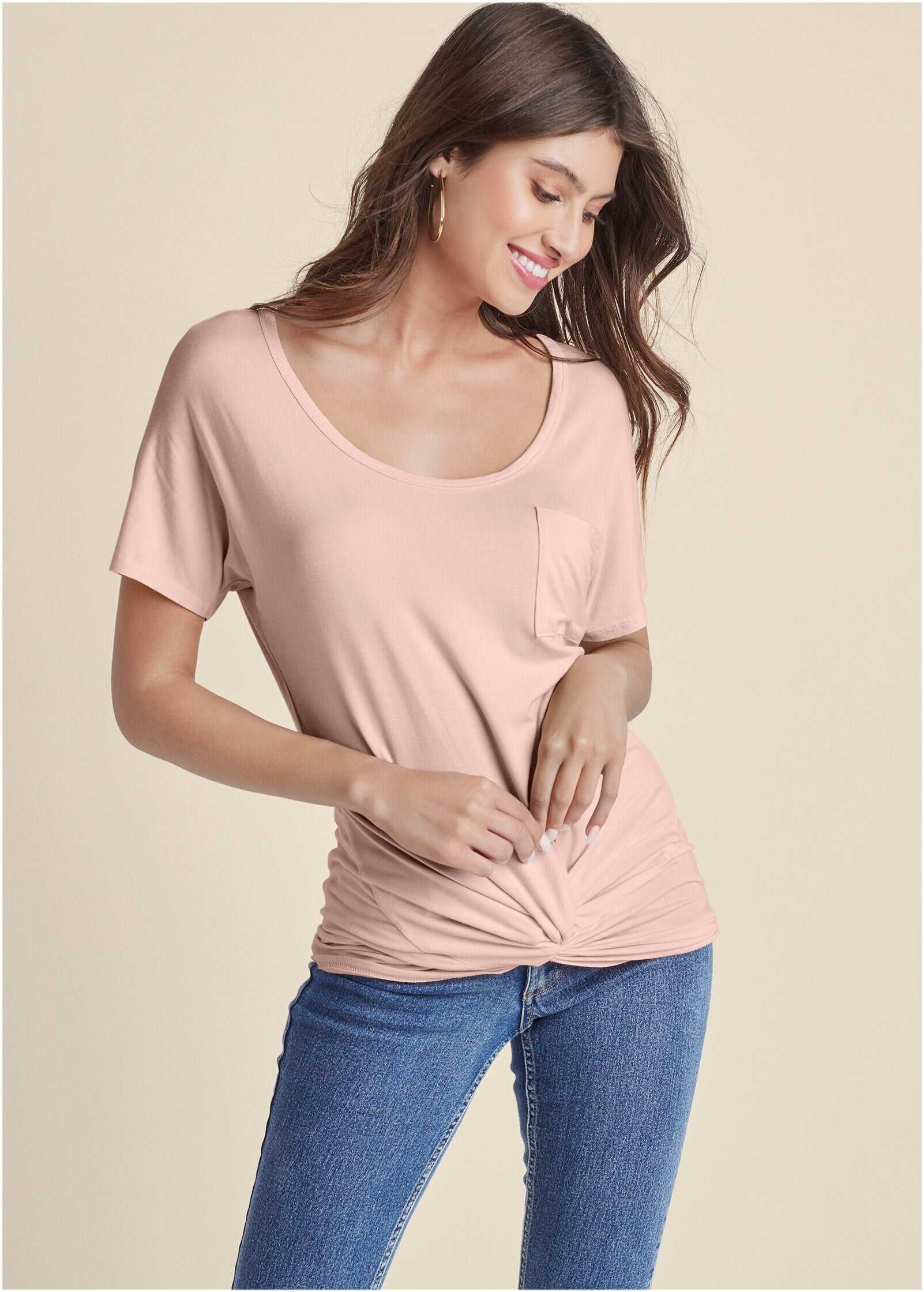 Twisted Knot Detail Tee - Blush