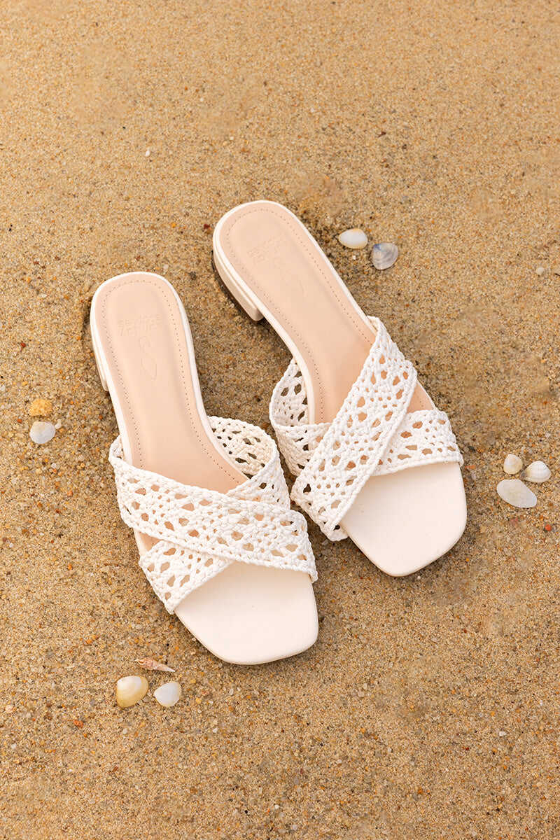 Dolores Crochet Sliders in Ivory