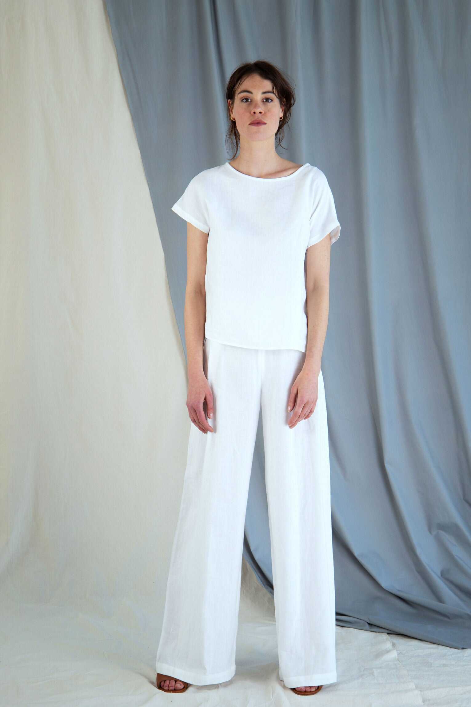 Drop shoulder linen top - White