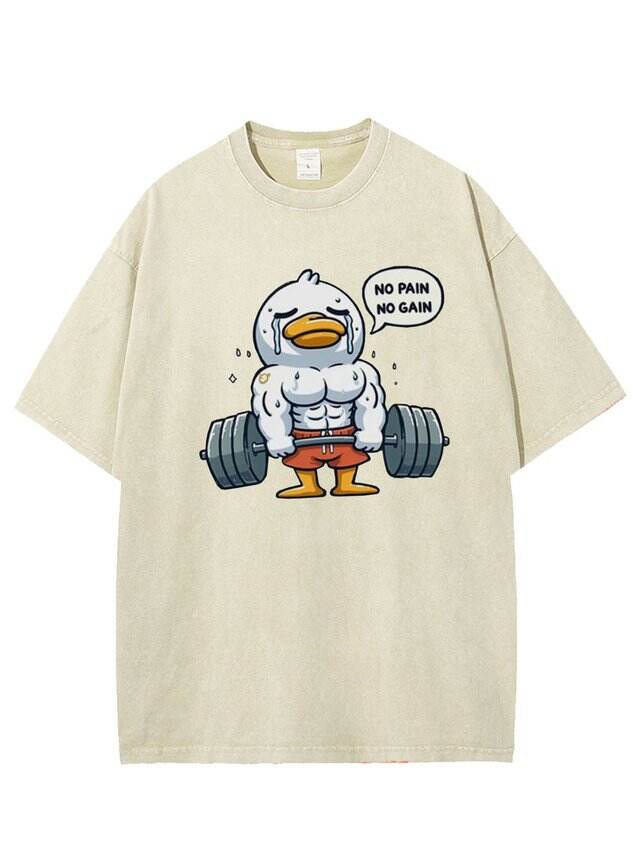 🦆 Fun Fitness Weeping Duck Print Washed T-Shirt