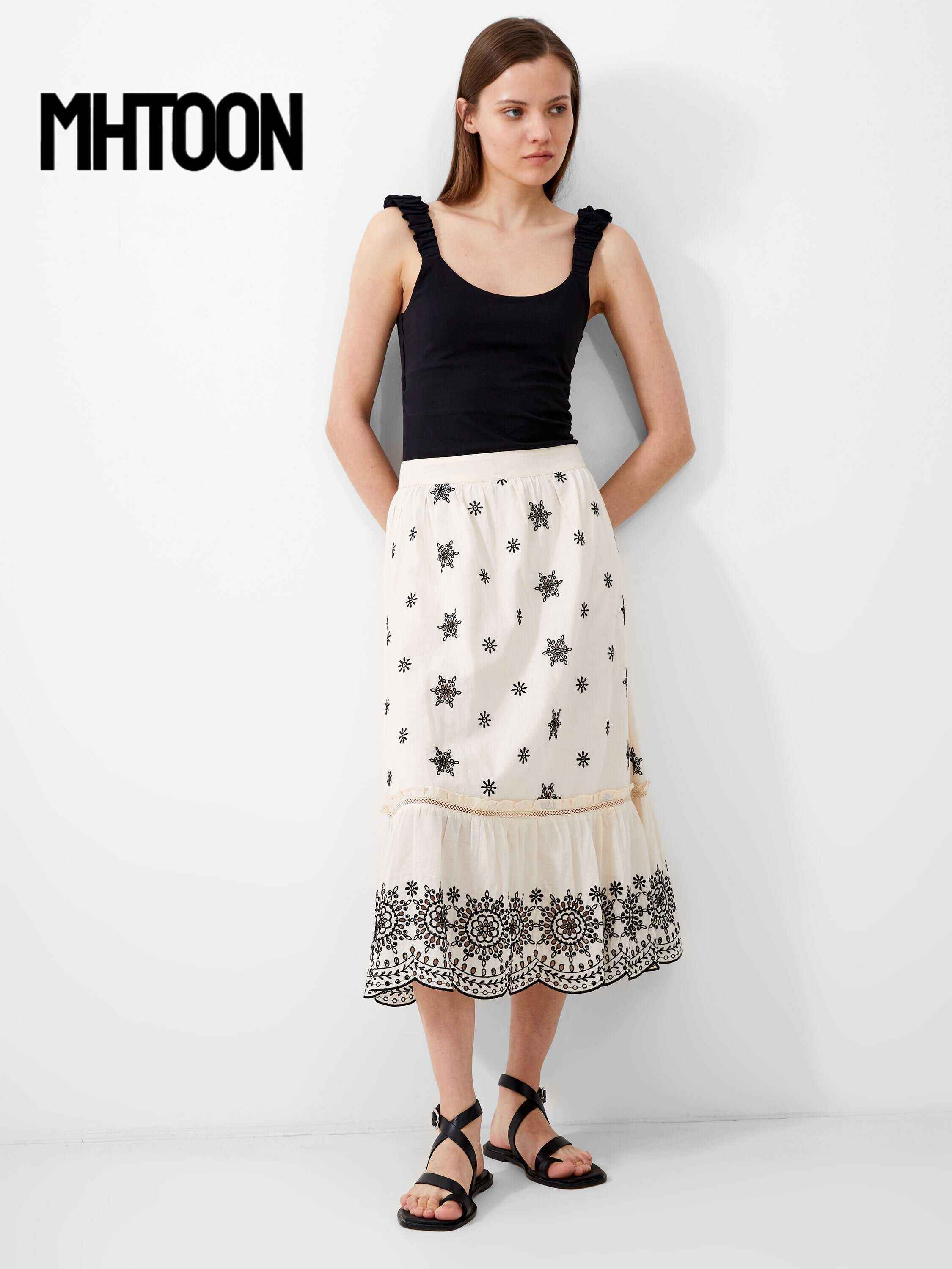 Embroidered Felicity Midi Skirt