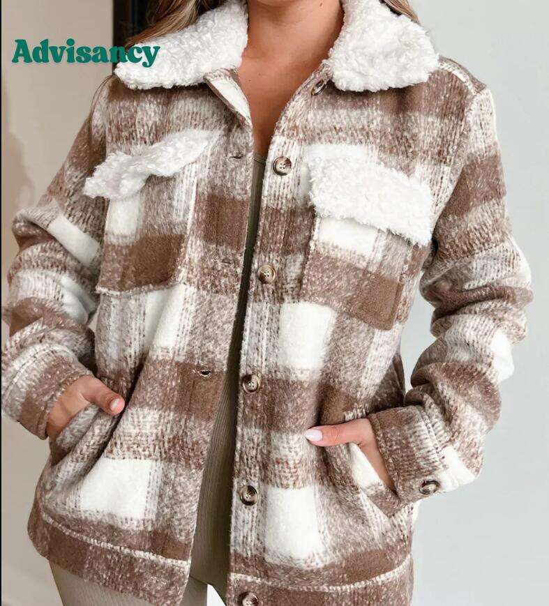 Start A Fire Plaid Jacket With Teddy Collar
