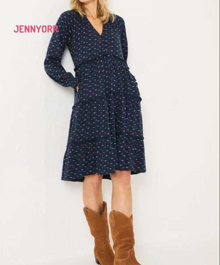 Pure Cotton Jersey Printed V-Neck Tiered Dress