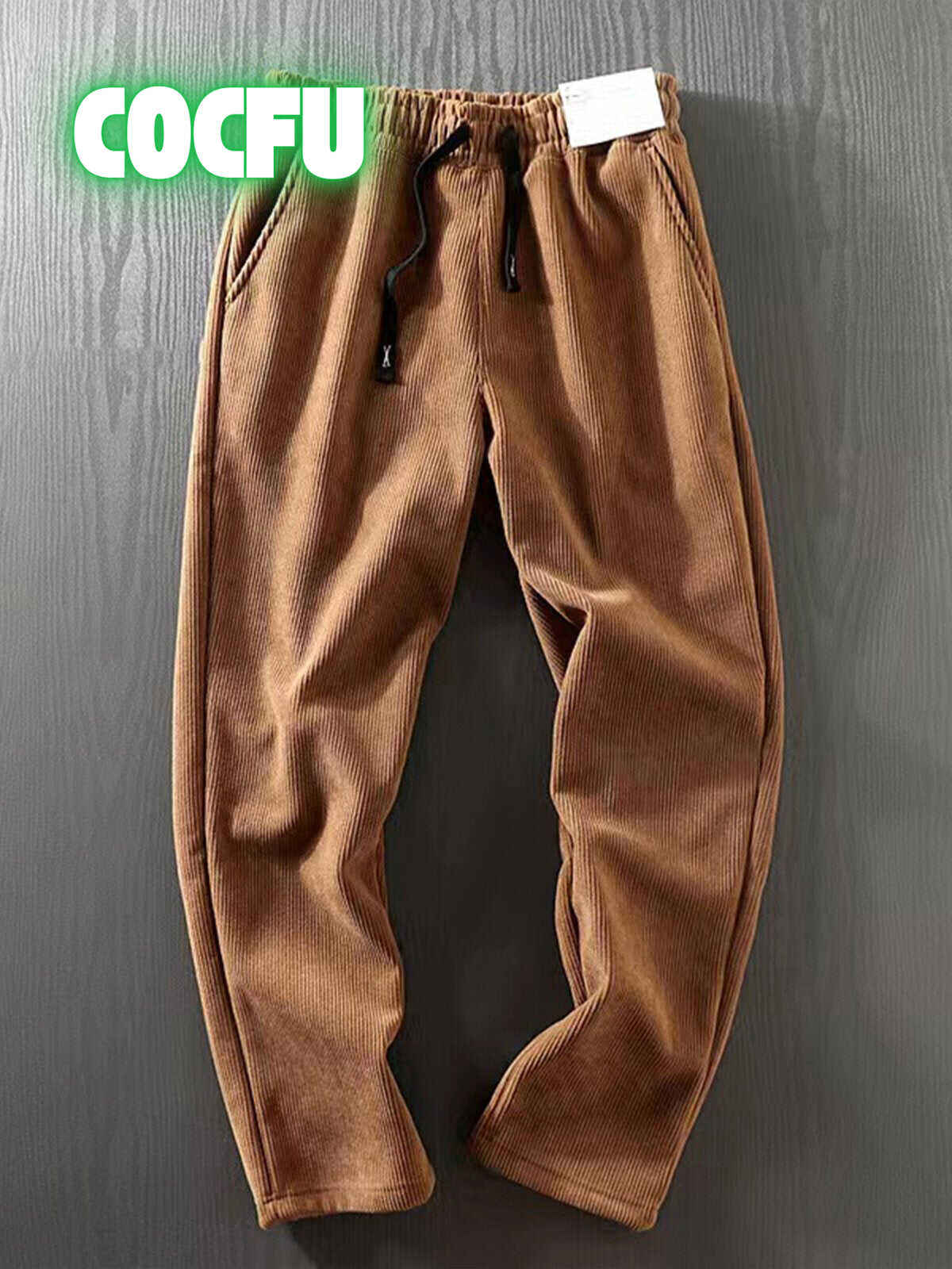 Corduroy Fleece-Lined Elastic Waist Straight Pants