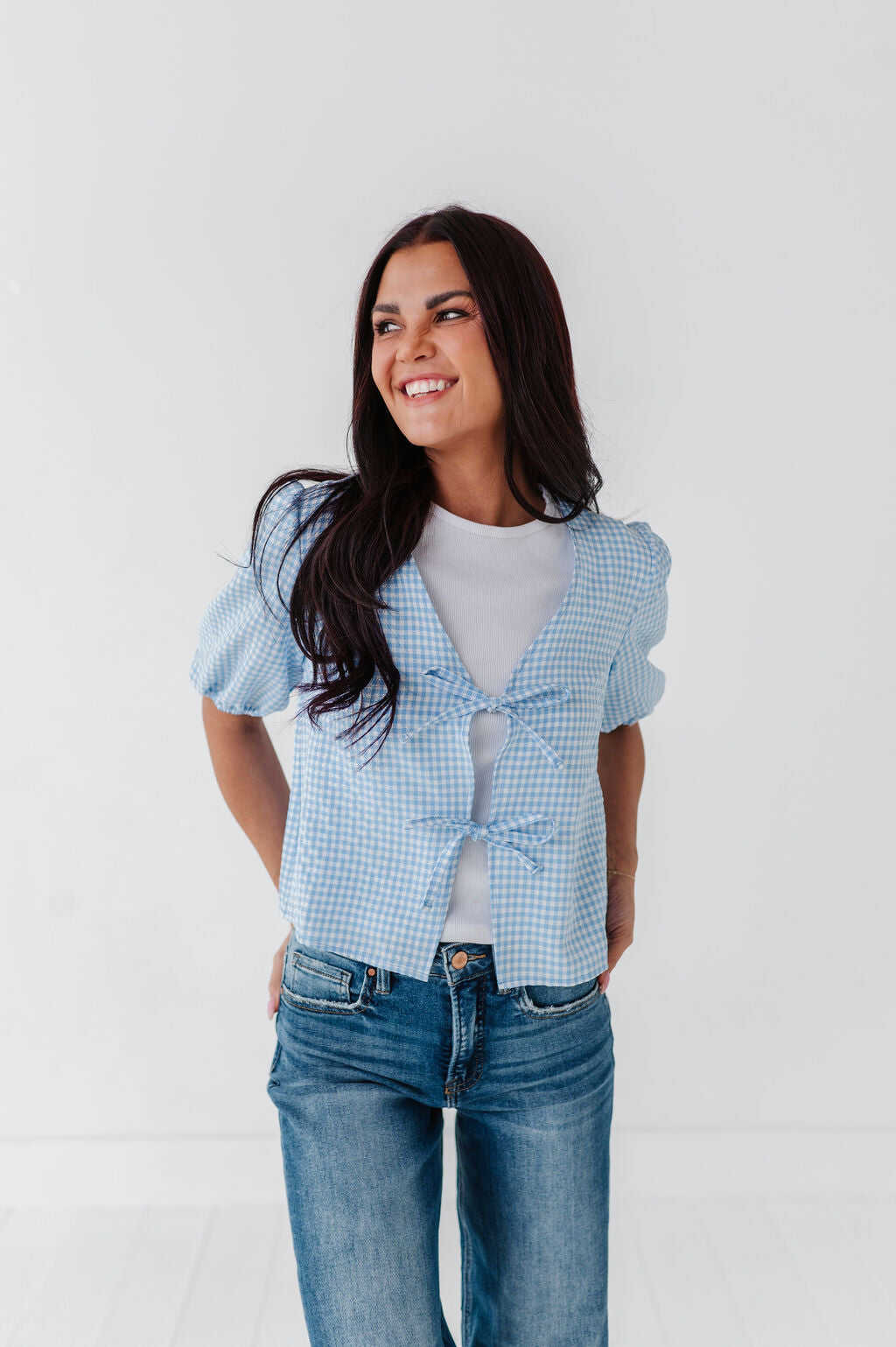 Finley Tie Front Top in Blue