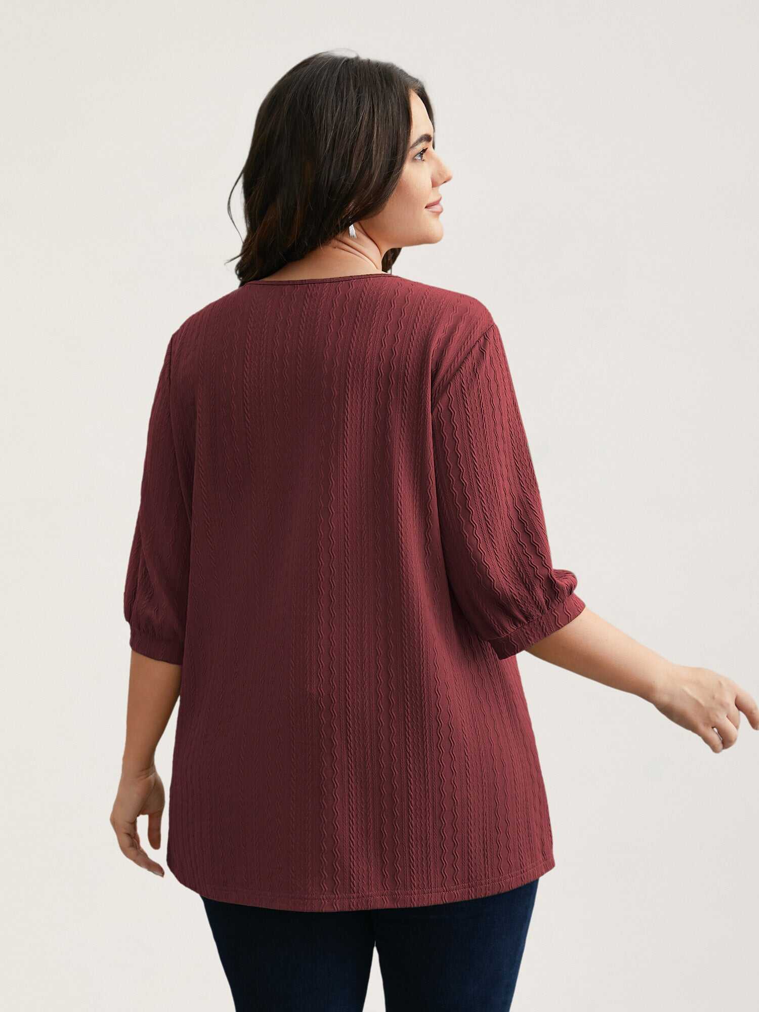 Plain Knit Texture Gathered Top
