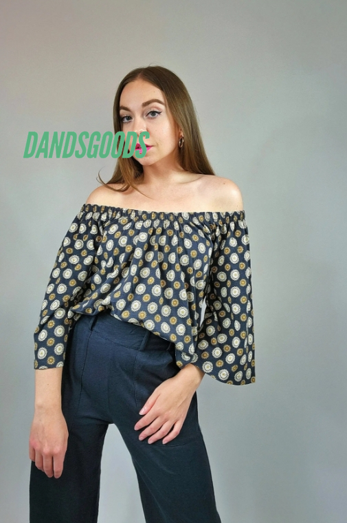 Printed Off the Shoulder Bell Sleeve Knit Top - SALE