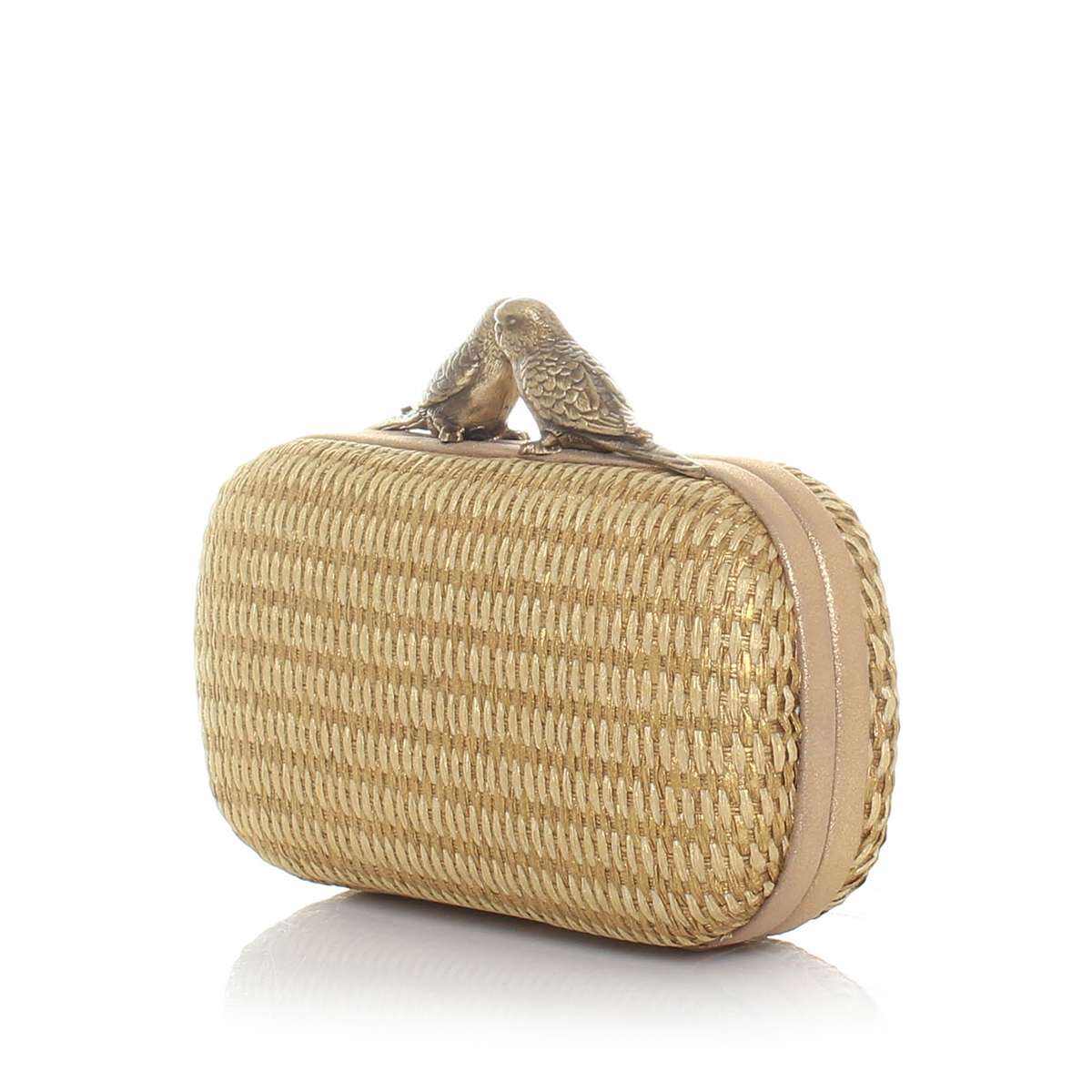 BIRDS GOLD STRAW BOX CLUTCH