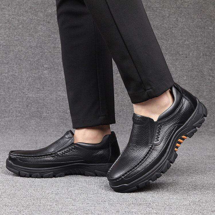 Mens Cow Leather Waterproof Comfy Non Slip Soft Slip On Casual Shoes Sinarey 8823