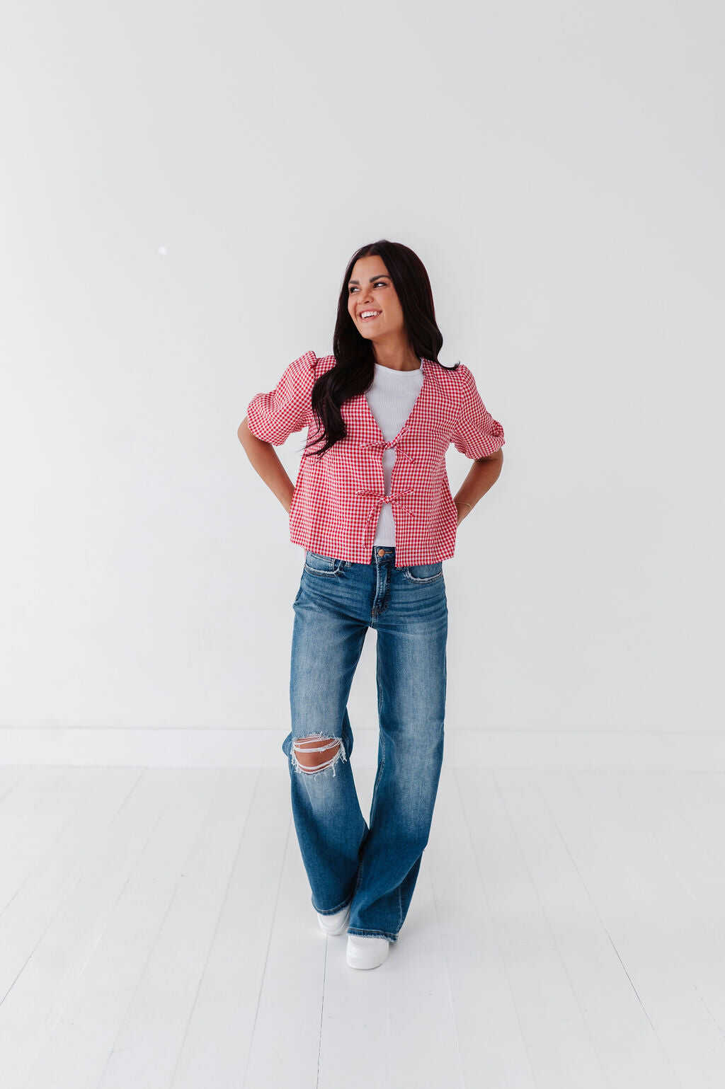 Finley Tie Front Top in Red