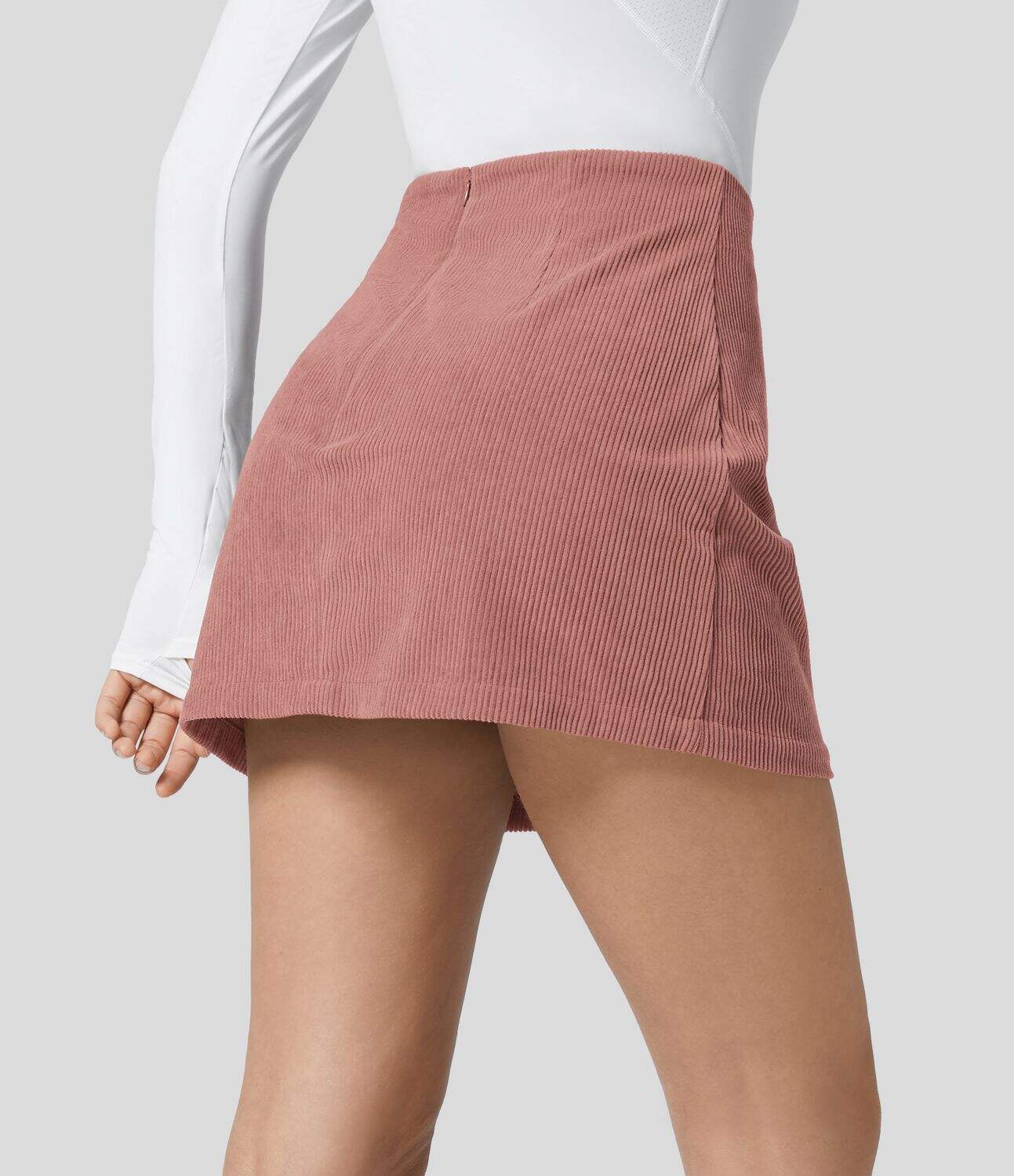 High Waisted Invisible Zipper 2-in-1 A Line Mini Corduroy Casual Skirt