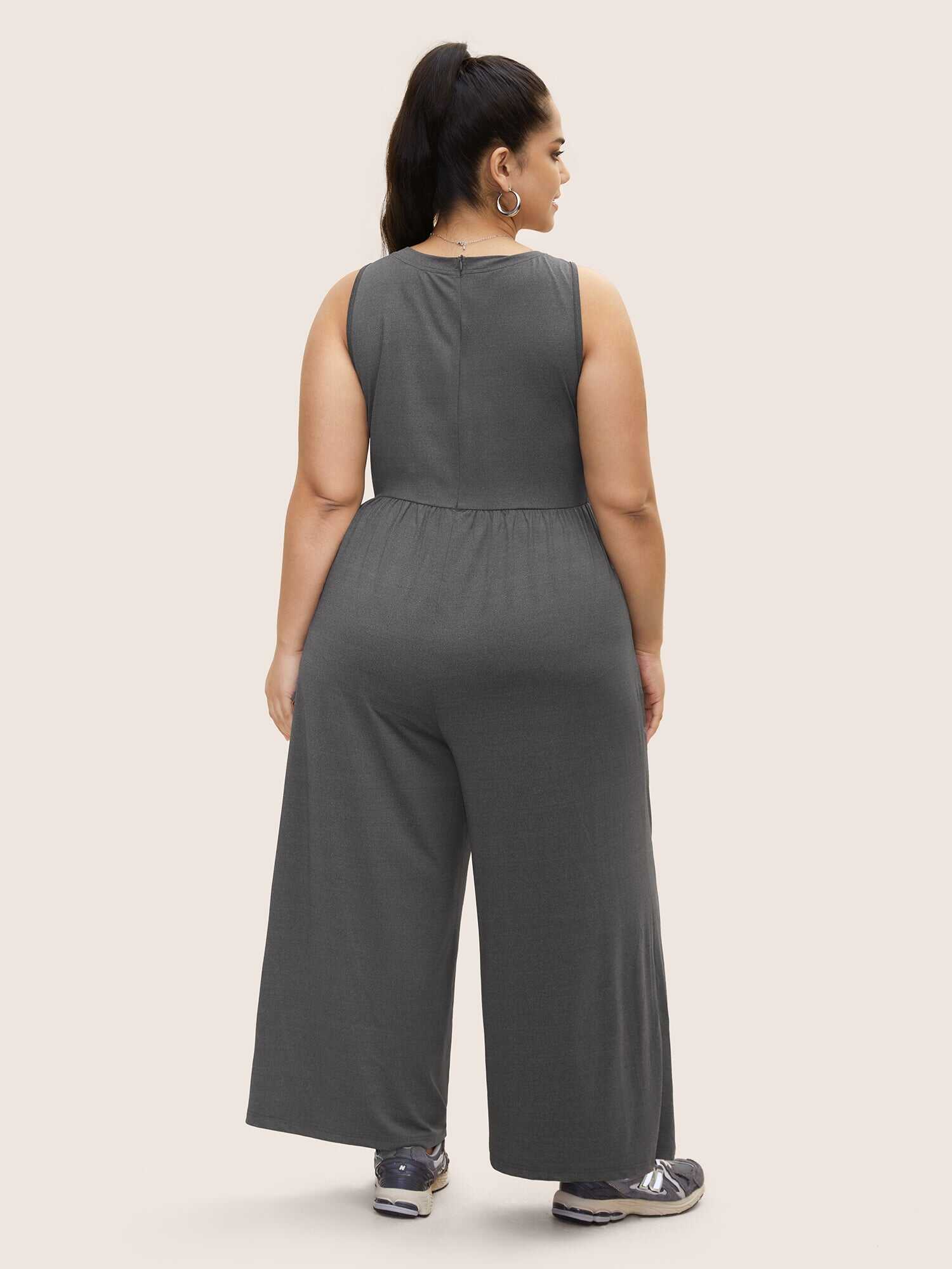 Rib Knit Patchwork Wide Leg Jumpsuit