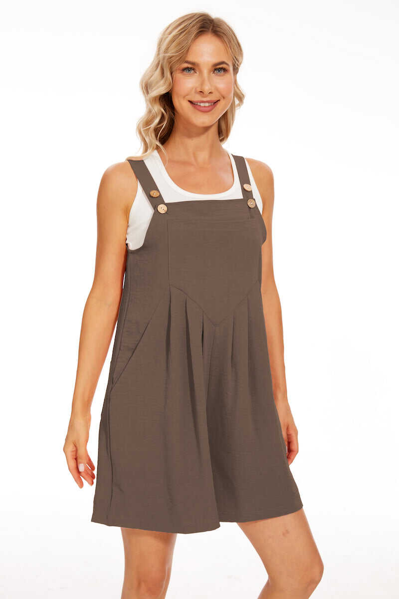 Adjustable Wide Leg Pocket Short Overalls Romper