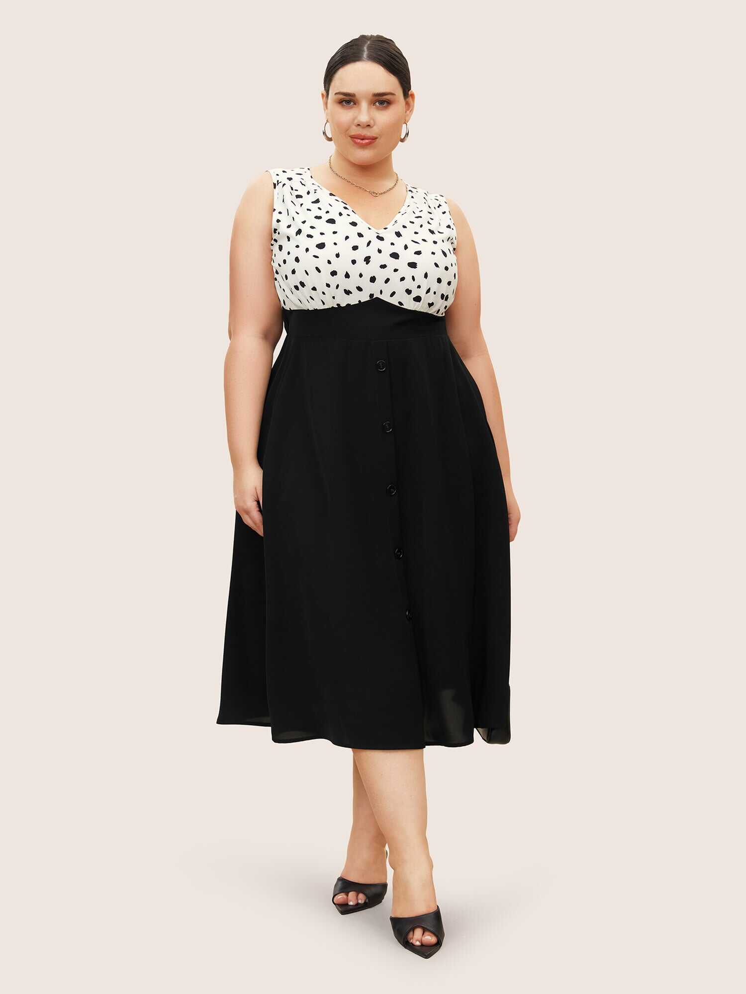 Leopard Print Patchwork Pleated Sleeveless Dress