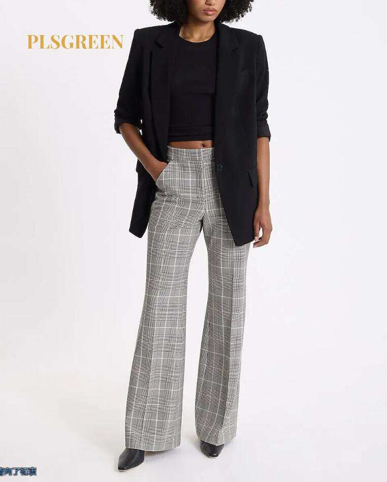 Editor Plaid High Waisted Trouser Flare Pant