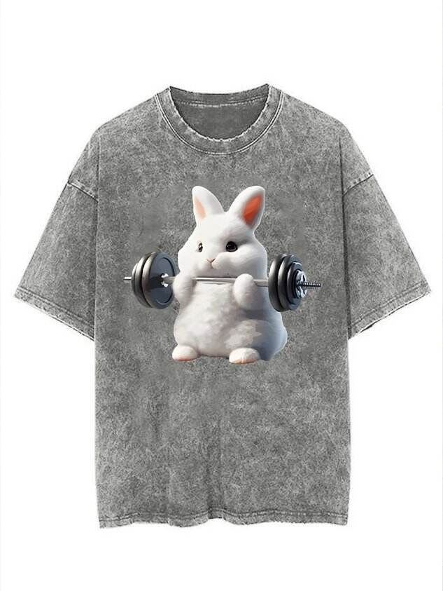 🐰 Fun Weightlifting Bunny Washed Gym T-Shirt