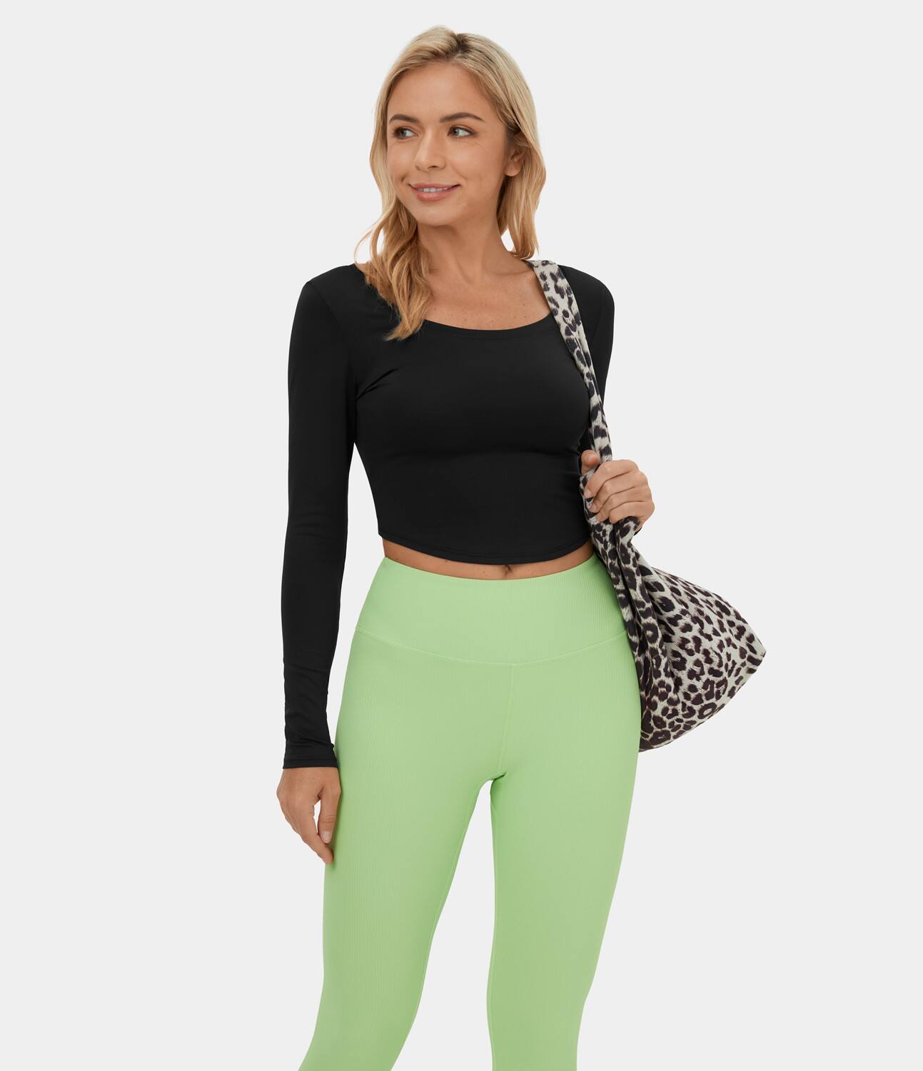 Long Sleeve Backless Cut Out Tie Back Cropped Barre Ballet Dance Sports Top