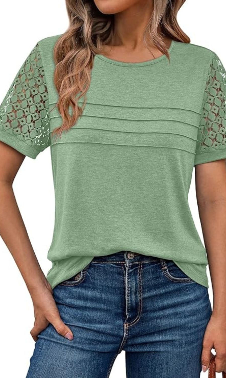 Dressy Lace Casual Shirt With Elegant Sleeves And Lace Detail