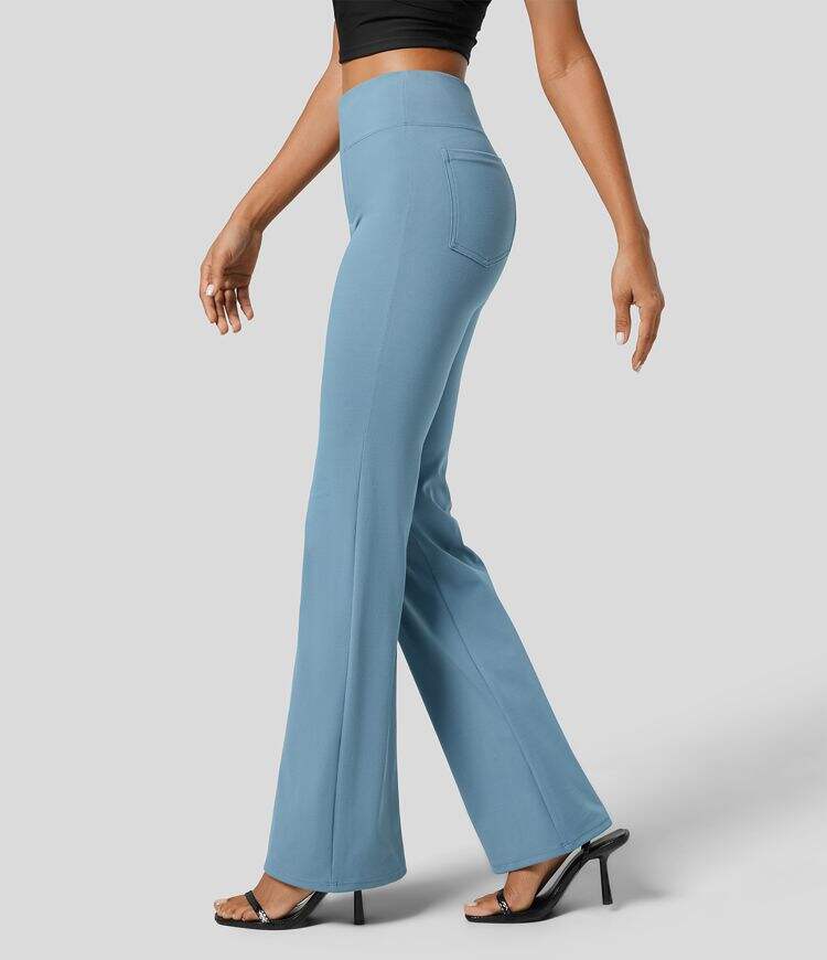High Waisted Back Side Pocket Slight Flare Work Pants