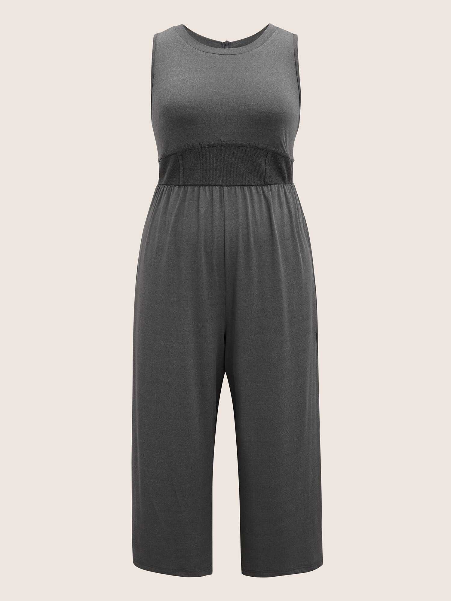 Rib Knit Patchwork Wide Leg Jumpsuit