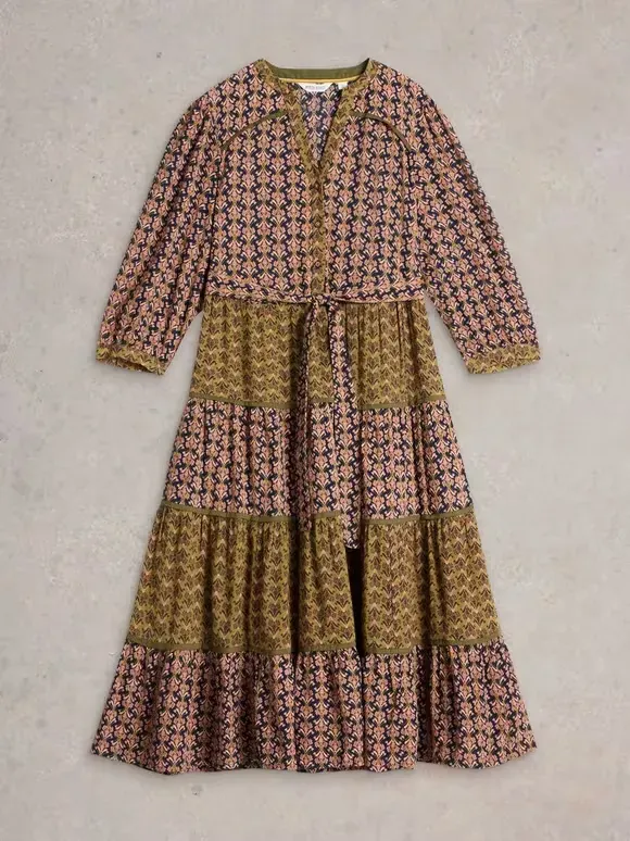 Mabel Mixed Print Midi Dress