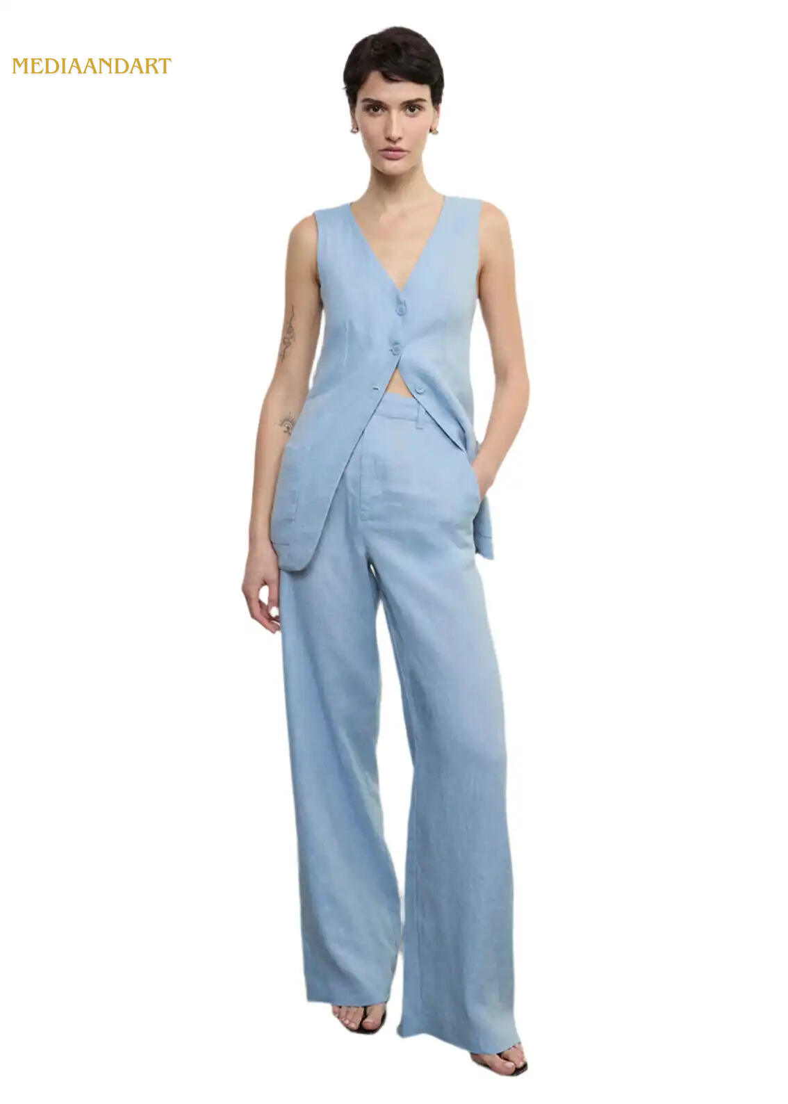 Enza Costa Linen Trouser in Sky