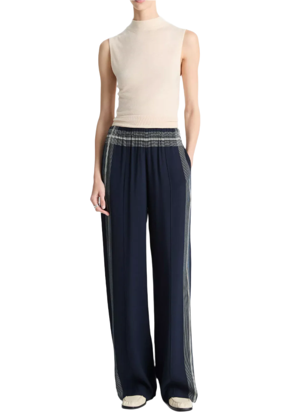 Vince Mid-Rise Placed Stripe Pull-On Pant