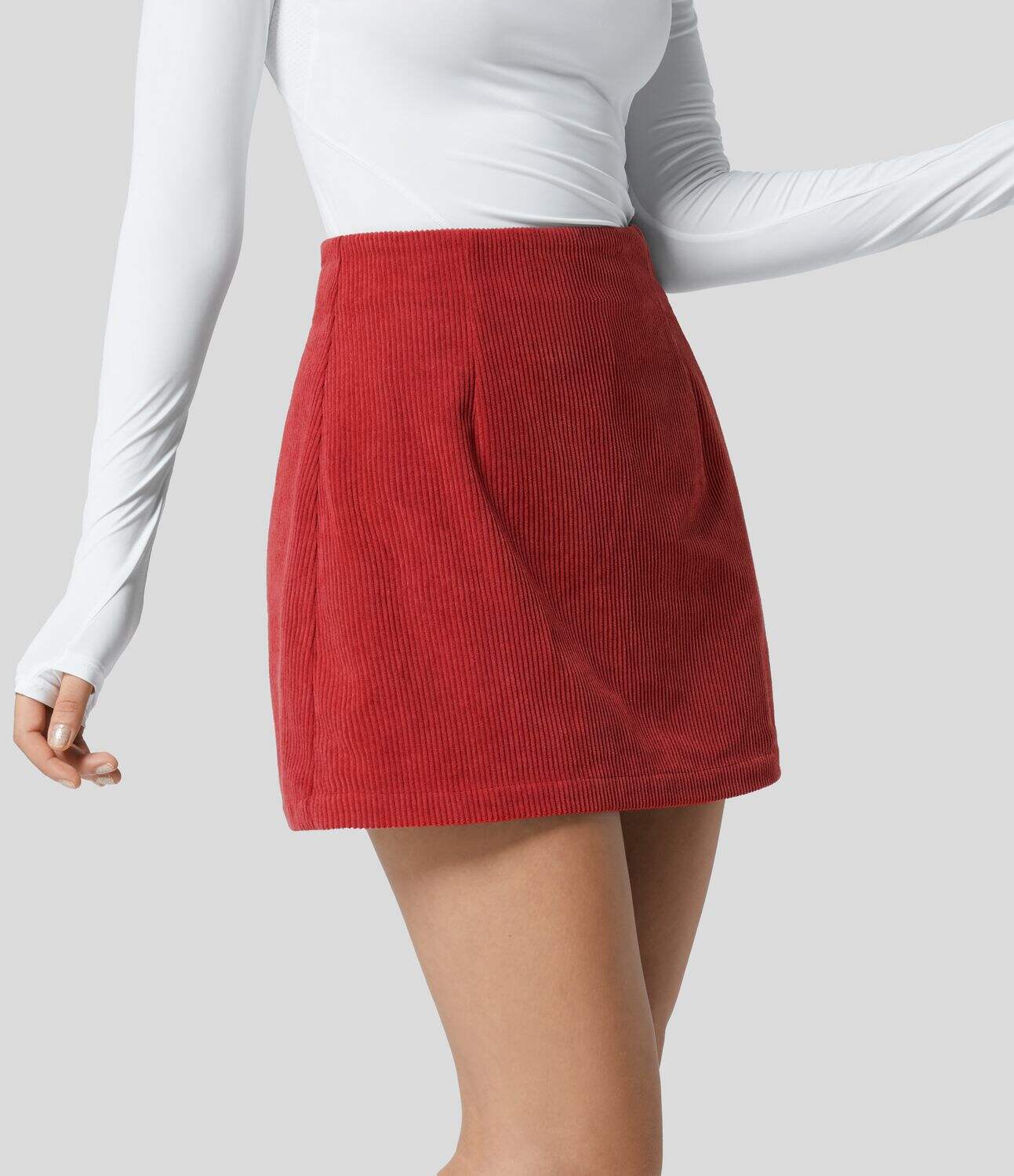 High Waisted Invisible Zipper 2-in-1 A Line Mini Corduroy Casual Skirt