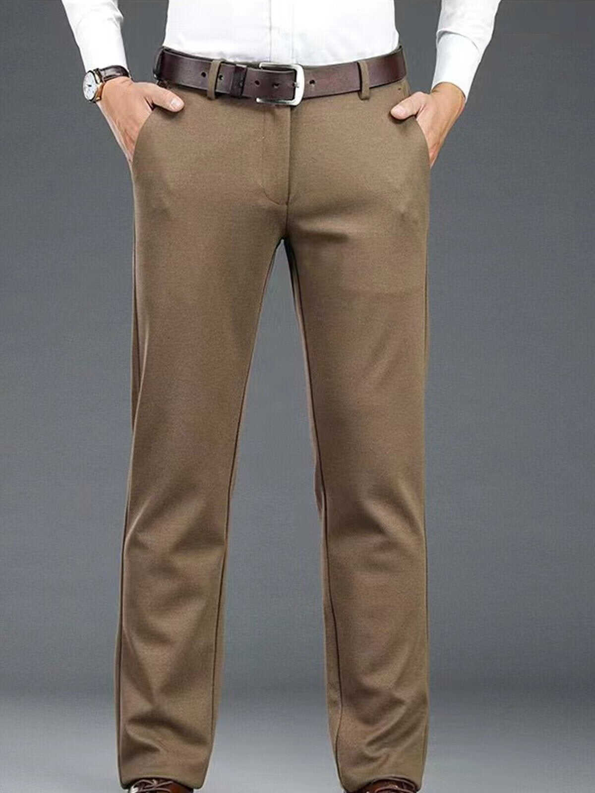 Double-Brushed Buttoned Waist Suit Pants