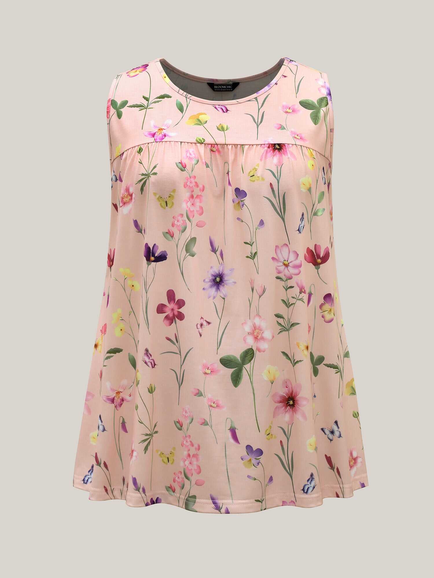 Floral Print Flowy Pleated Tank Top