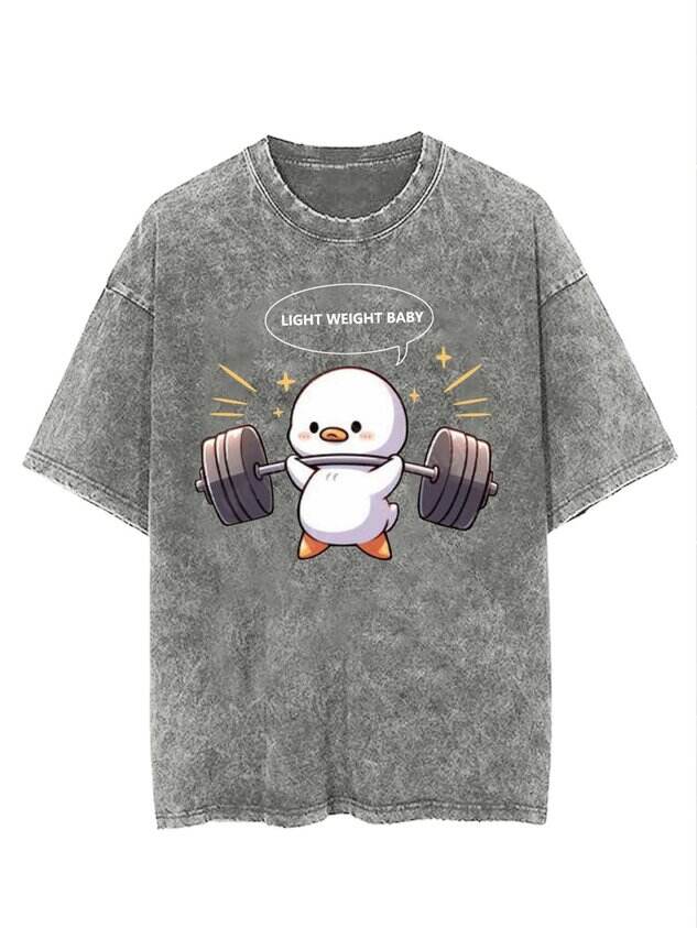 Funny Chicken Fitness Printed Washed T-shirt