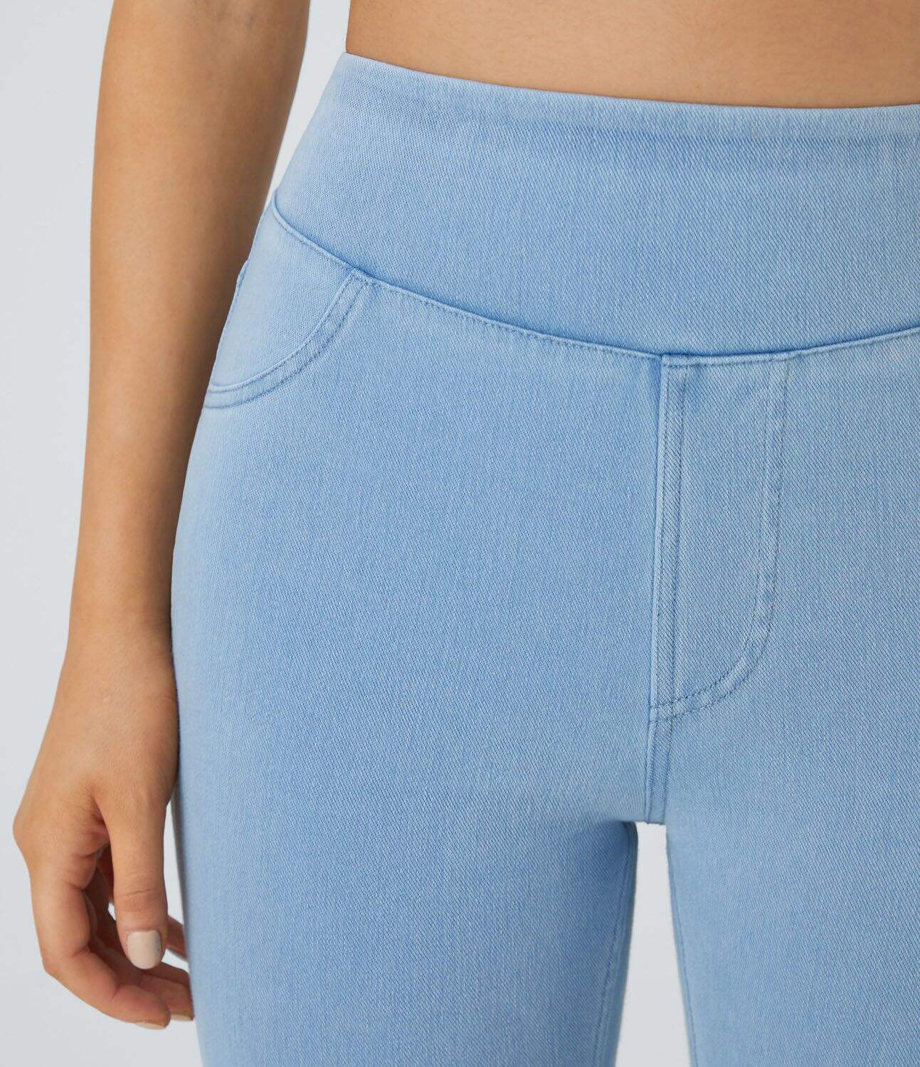 Ha High Waisted Back Side Pocket Stretchy Knit Denim Casual Leggings