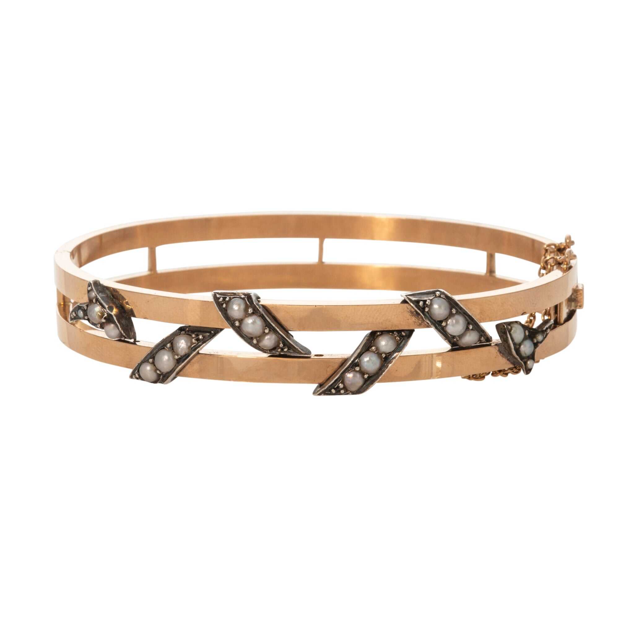 Victorian Seed Pearl Silver & 18K Gold French Bangle