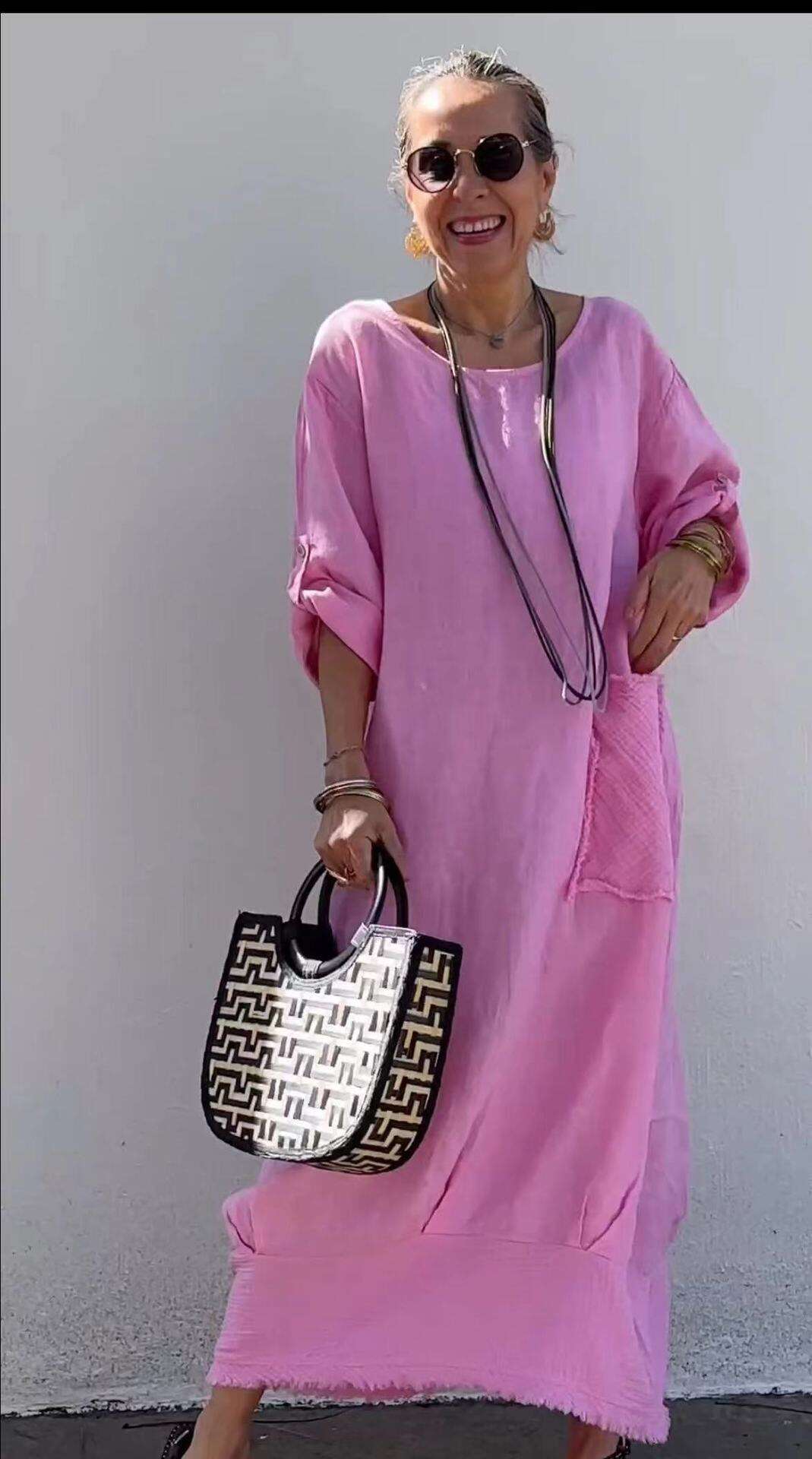 Cotton and Linen Patchwork Long Dress