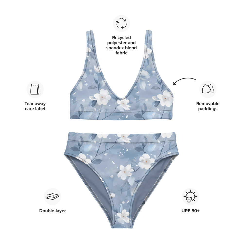 Recycled High-Waisted Bikini, Floral Ocean's Whisper