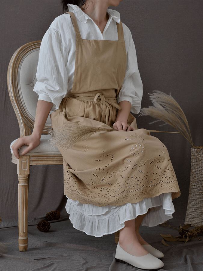 Women's Cotton Embroidered Pocket Apron