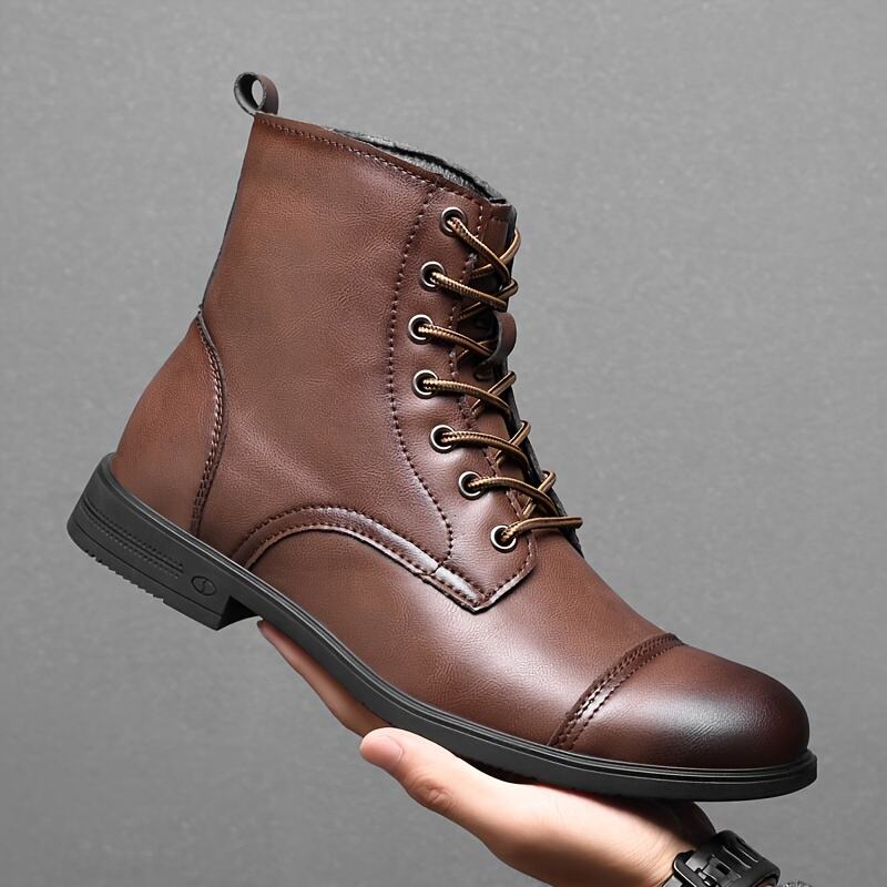 Italian Men's High-top Leather Boots Cap Toe Waterproof Wear-resistant Dress Boots Work Boots