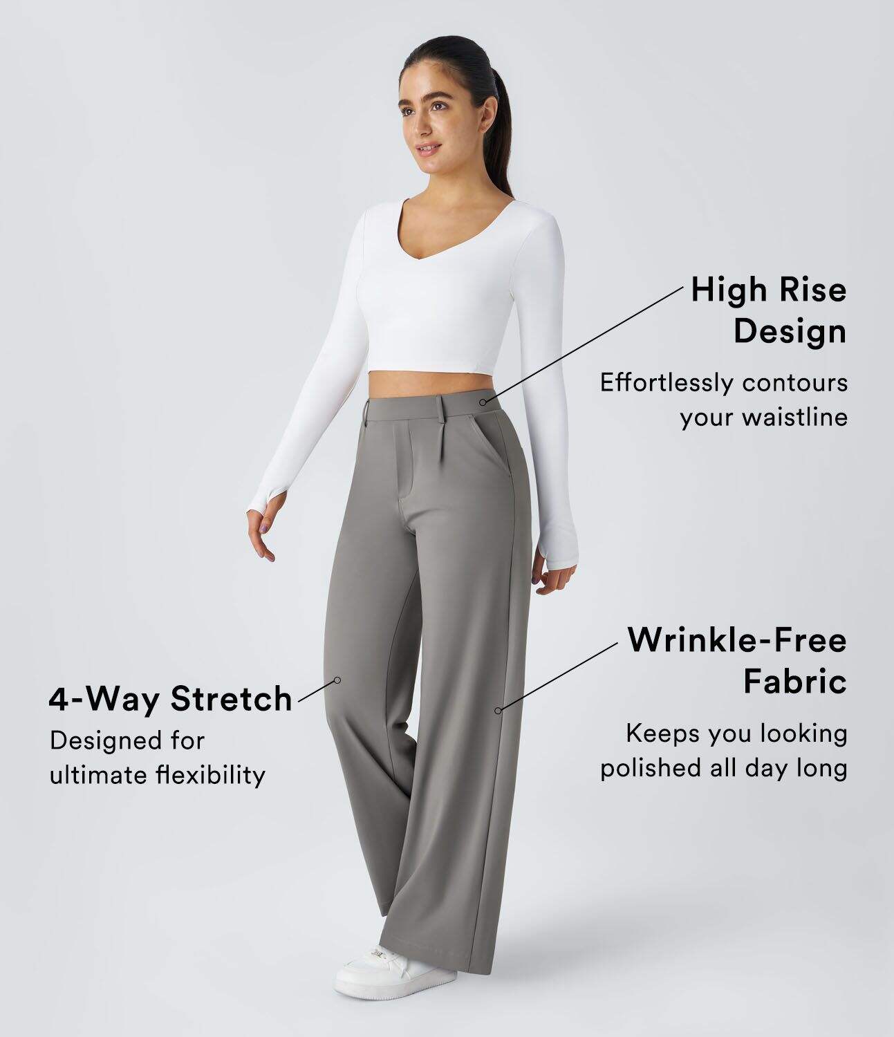 High Waisted Plicated Side Pocket Straight Leg Work Pants