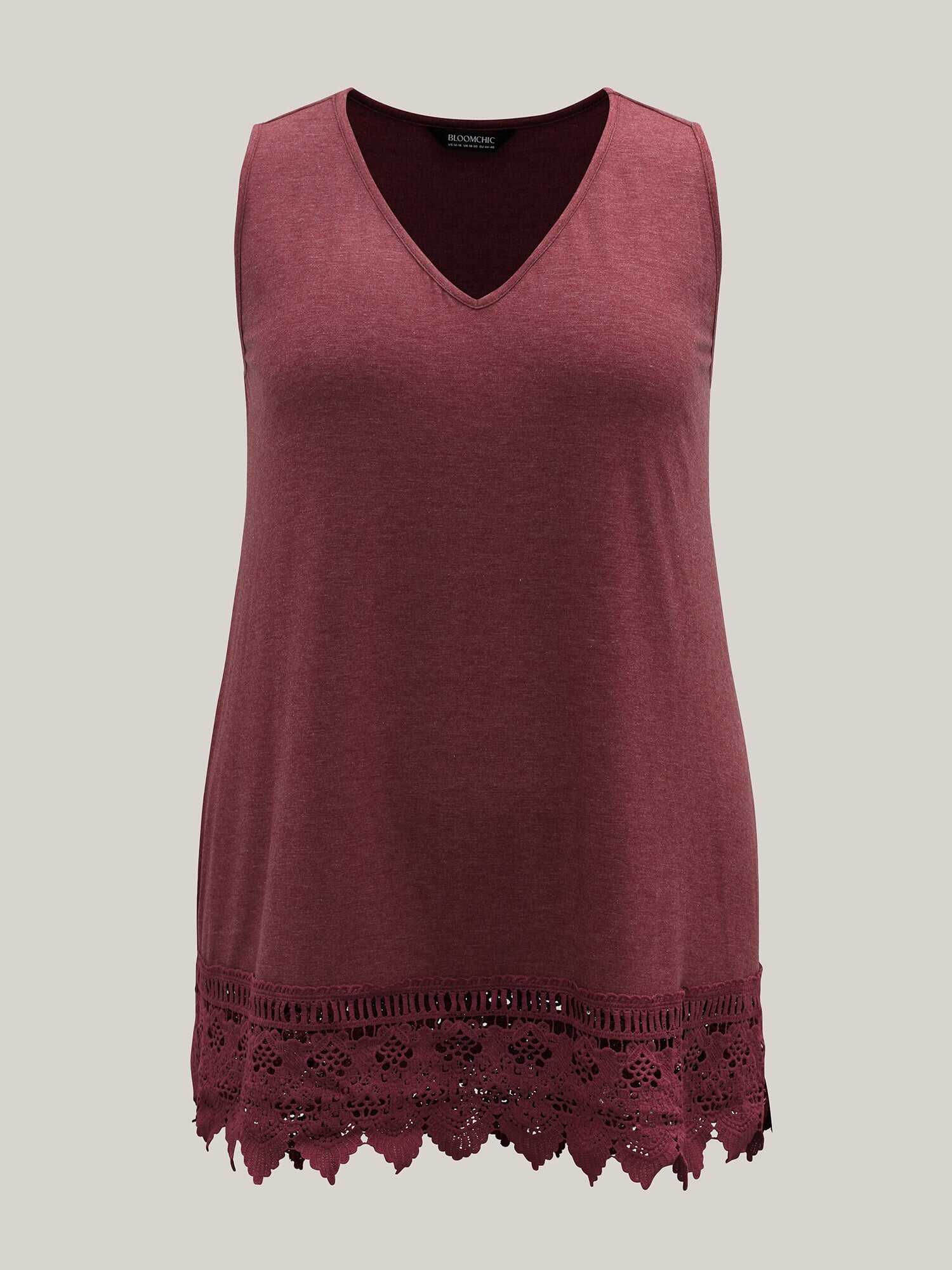 Heathered Stretchy Lace Hem Sleeveless Top