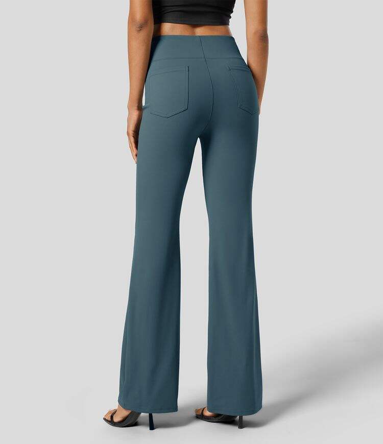 High Waisted Back Side Pocket Slight Flare Work Pants