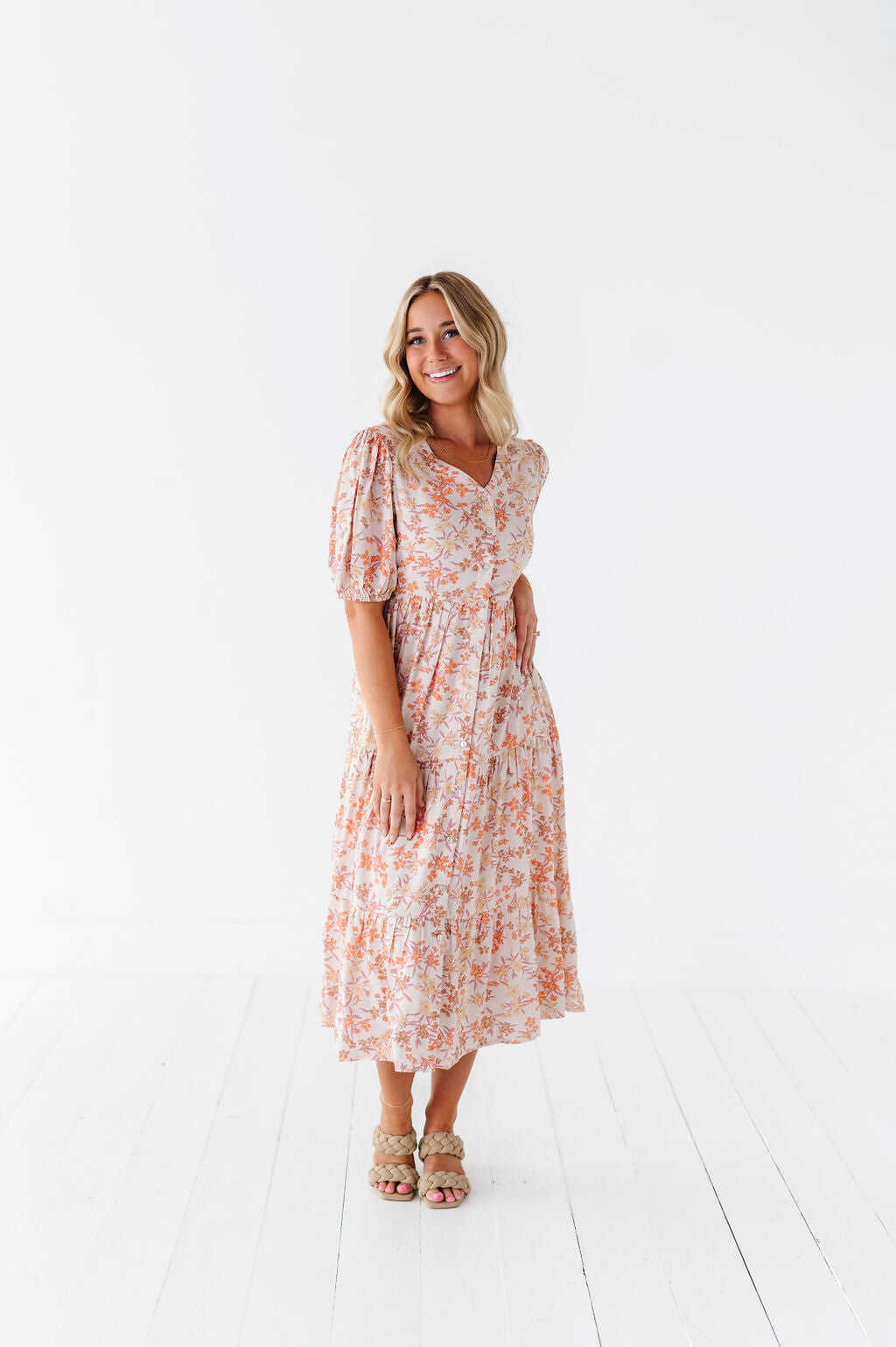 Fiona Floral Dress in Cream Multi - Size 2X, 3X, & 4X Left