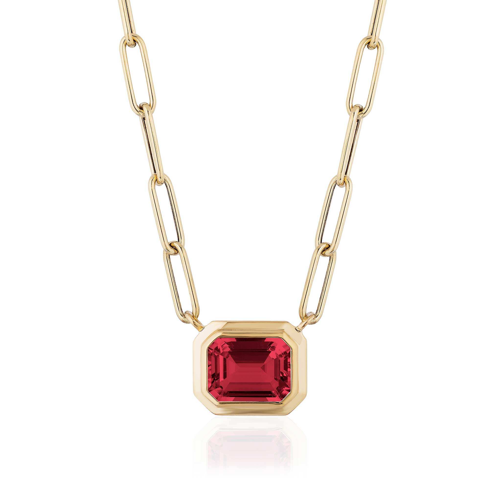 Goshwara Emerald-Cut Garnet 18K Gold Pendant Necklace
