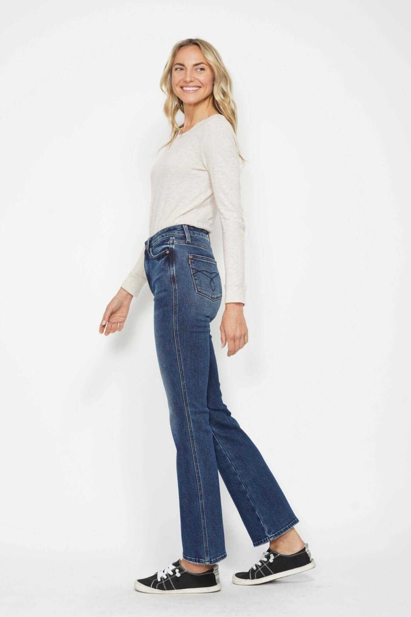 Judy Blue High Rise Embroidered Pocket Tummy Control Bootcut Jeans - Short Inseam