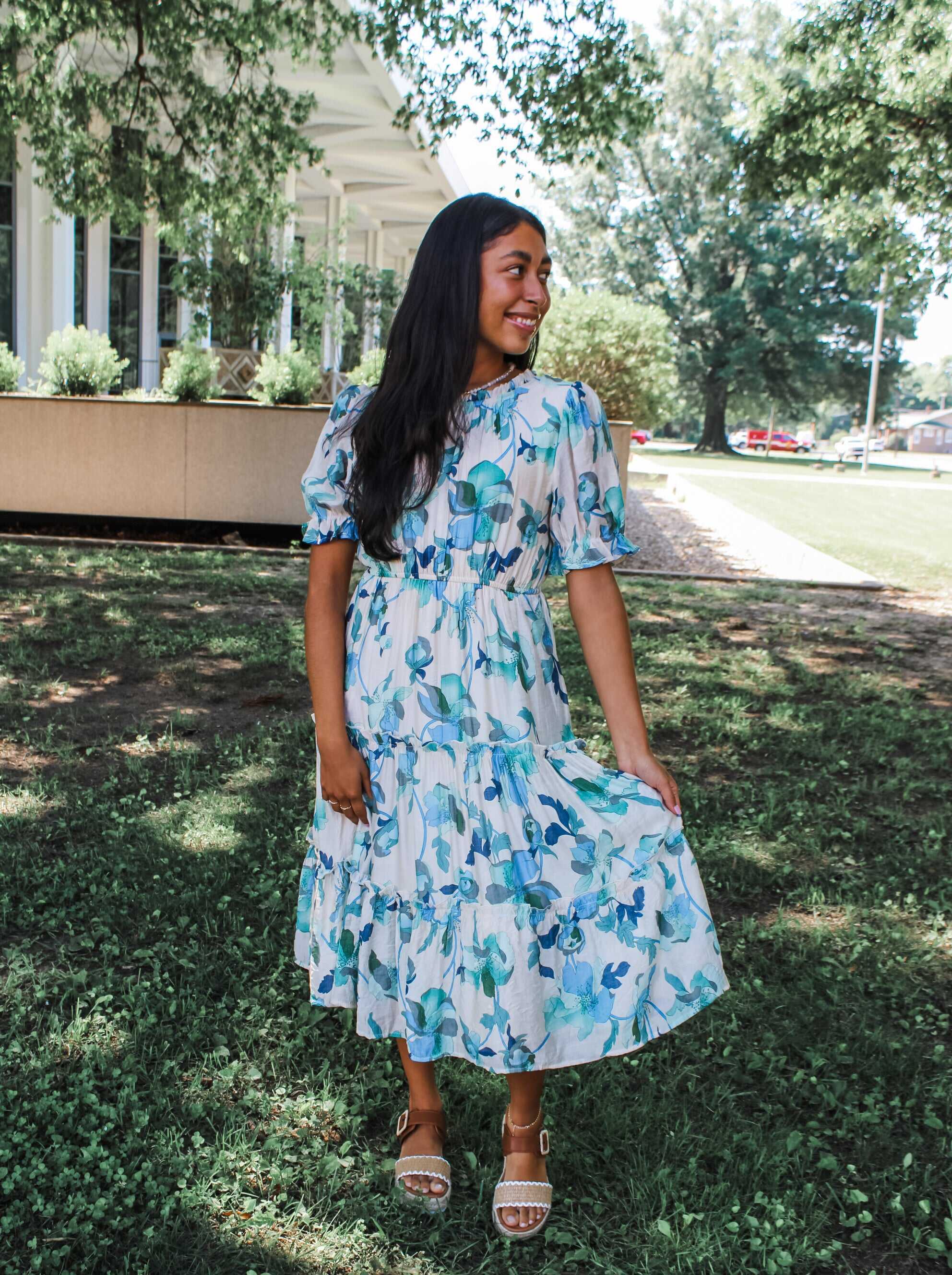 Hand-Picked Blooms Ruffle Midi • Blue Floral