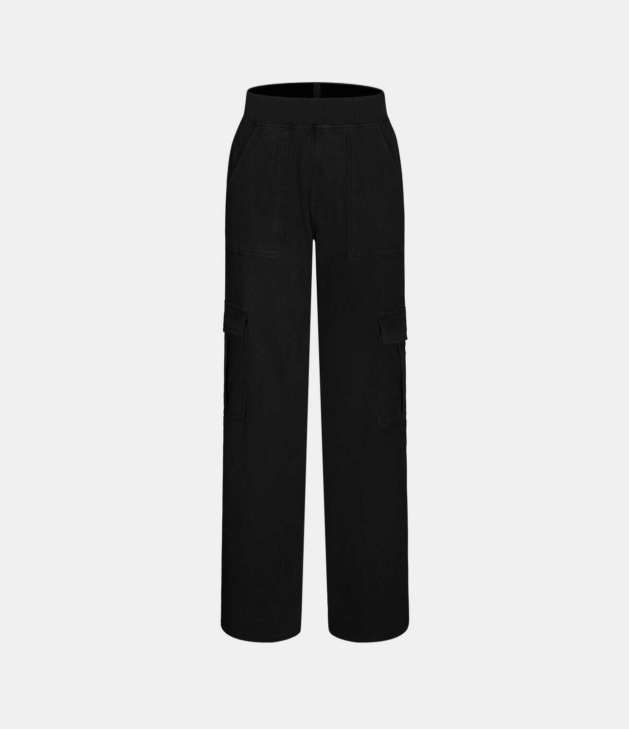 Mid Rise Multiple Pockets Straight Leg Stretchy Knit Casual Cargo Jeans